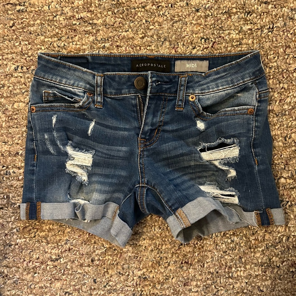 Aeropostale Women's Distressed Dark Blue Jean Shorts